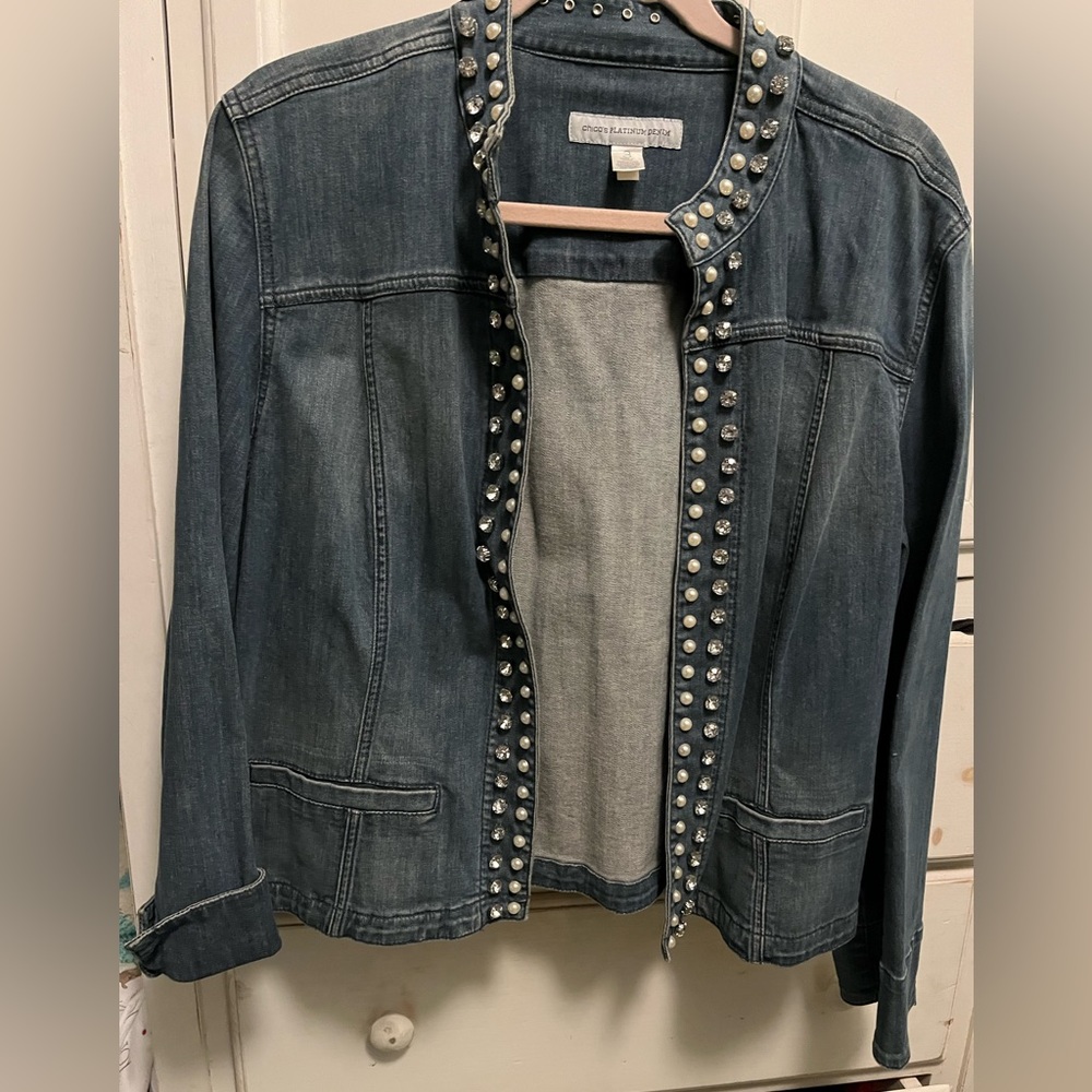 Chico’s Platinum embellished denim jacket size 3 (L)